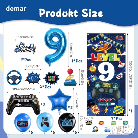 Декорации за 9-ти рожден ден за игри за момчета - 41 бр. сини банери за видеоигри, снимка 2 - Декорация за дома - 53656422