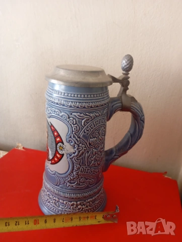 Стара халба за бира с капак, снимка 3 - Други ценни предмети - 53868803