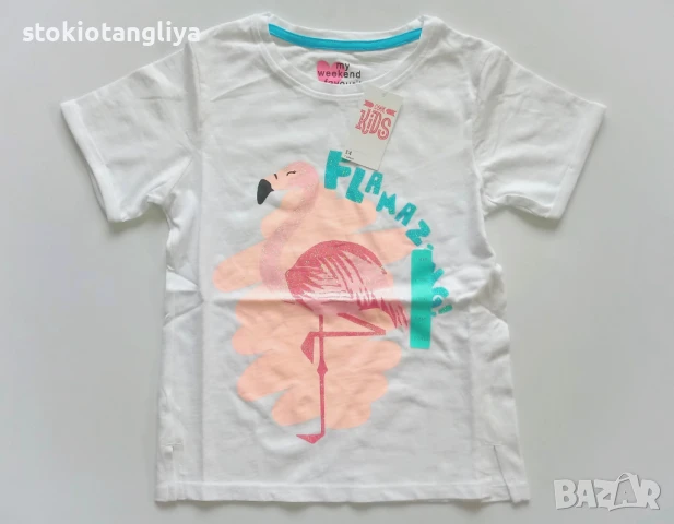 Тениска Matalan с фламинго, за момиче, размер 6-7 г, 122 см