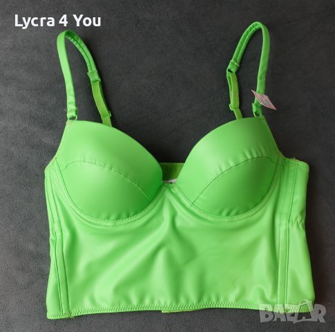 75В нов къс корсет/бюстие в неонов зелен цвят с кожен ефект, снимка 4 - Корсети, бюстиета, топове - 42082307