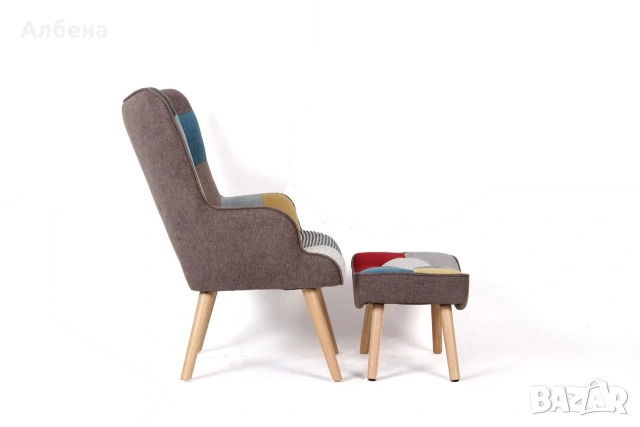 Фотьойл FRANK с табуретка – пачуърк, снимка 3 - Дивани и мека мебел - 53872455