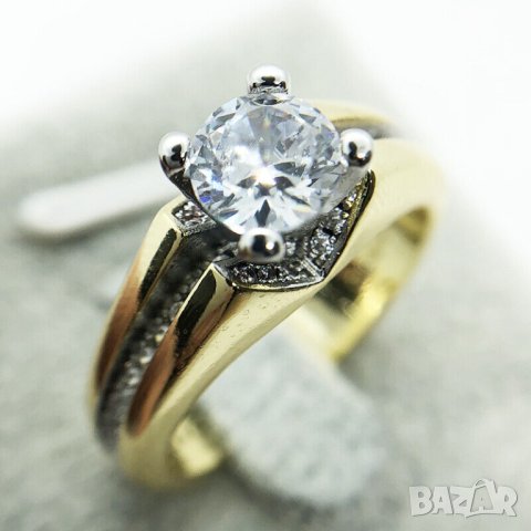 Дамски комплект от 2 пръстена с бели циркони, позлата, снимка 3 - Пръстени - 41875696