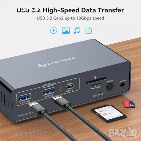 Нов KVM превключвател 2 монитора 2 компютъра 4K HDMI USB C 13 в 1 докинг станция, снимка 5 - Друга електроника - 49203427