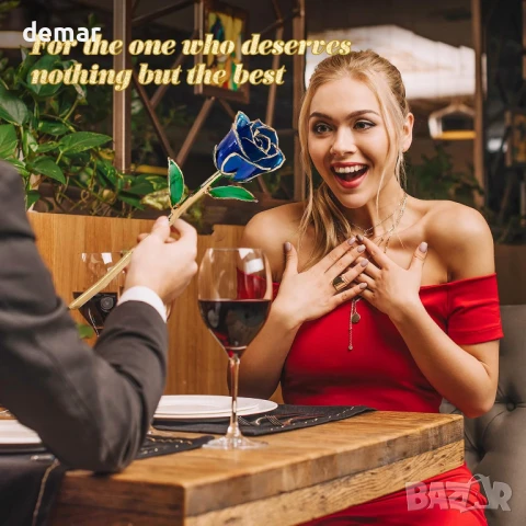 Mikasol Истинска реалистична роза, потопена в 24-каратово злато – вечен, реалистичен цъфтеж, синя, снимка 6 - Подаръци за жени - 50592043