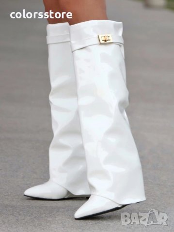 Ботуши на платформа - бял лак - K-40