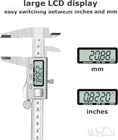 Електронен дигитален шублер LOUISWARE, с много голям LCD екран и 150 mm 0-6" инча/, снимка 2 - Други - 49444623