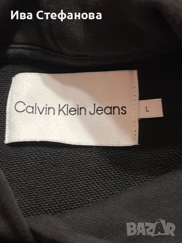 Мъжки черен памучен ватиран оригинален суичър суитшърт черен Calvin Klein качулка  памук памучен, снимка 7 - Блузи - 51782002