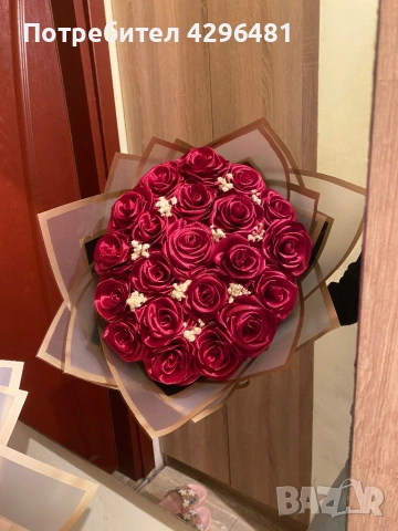 Вечен букет с рози и гипсофила, снимка 2 - Романтични подаръци - 53120096