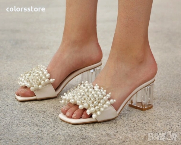 Чехли на ток - бежов лак с перли - KP60 