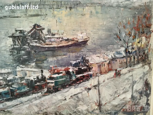 Картина "Русе-речна гара", 1970 г., худ. К. Станчев (1906-1988), снимка 5 - Картини - 48695154