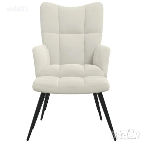 vidaXL Стол за релакс с табуретка, кремавобял, кадифе, снимка 3 - Столове - 56146917