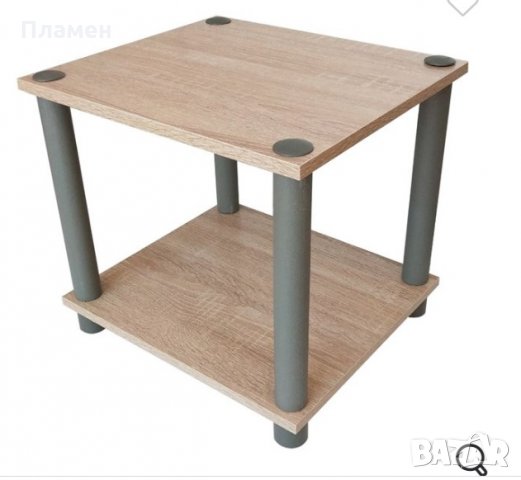 Дървена квадратна помощна масичка на две нива 34х30х31 см. Дъб и венге