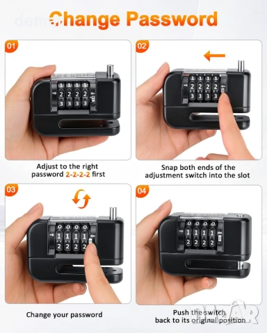 Заключване за дискова спирачка за мотоциклет, 4-цифрен код, алуминиева сплав, снимка 7 - Аксесоари и консумативи - 53429969