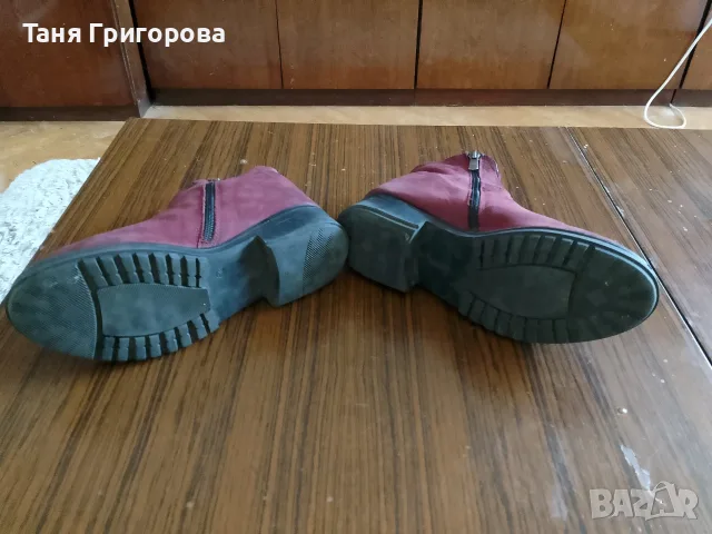 Ниски дамски боти бордо естествен велур, снимка 5 - Дамски боти - 56039985