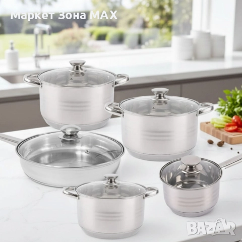 Комплект съдове от неръждаема стомана – 12 части - Готви като професионалист у дома, снимка 3 - Съдове за готвене - 52931157