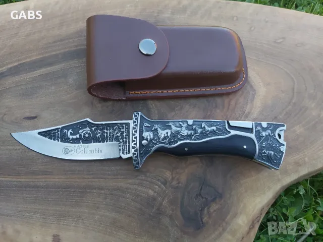 Масивен сгъваем ловен нож Columbia с гравирано острие и дръжка А3189 , снимка 10 - Ножове - 50095345