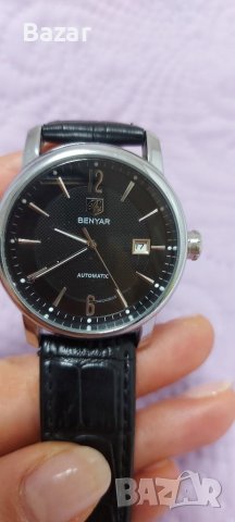 Benyar мъжки часовник с черна кайшка, снимка 1 - Друга електроника - 40386751