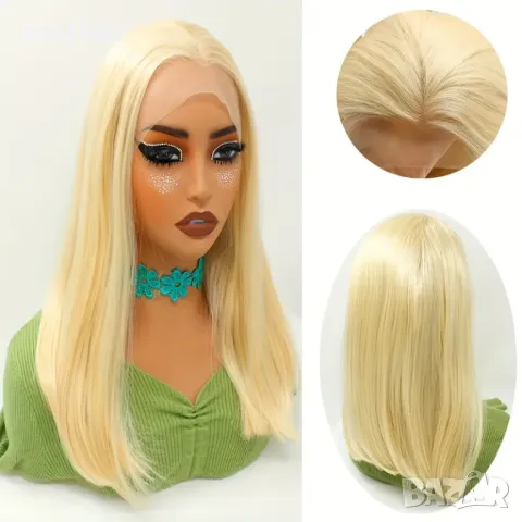 Елегантна руса перука с дантела отпред лейс фронт, снимка 6 - Аксесоари за коса - 48734111