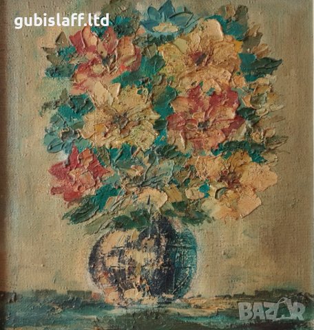 Стара картина, Ваза с цветя, Д.Пачов, снимка 2 - Картини - 32143740