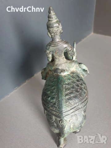 20см-3кг азиатска фигура/тайландска бронзова скулптура/статуетка на войн върху слон, снимка 4 - Статуетки - 53691466