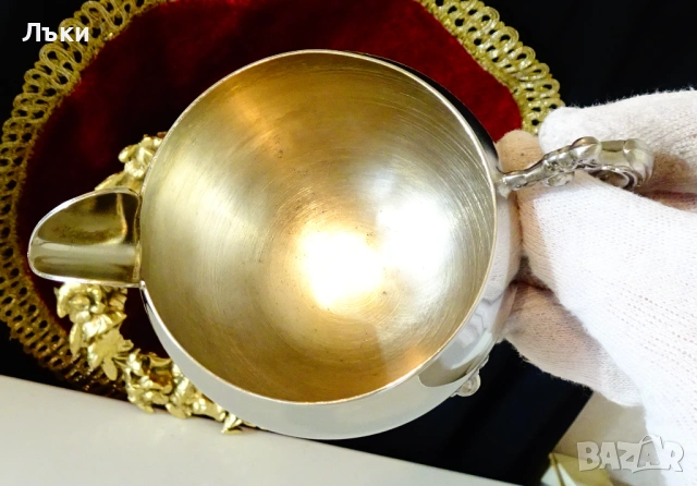 Посребрена бронзова каничка,барок,като нова от вътре. , снимка 2 - Антикварни и старинни предмети - 53632640