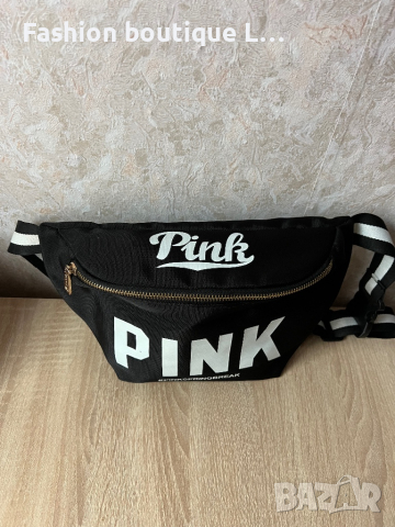 Victoria’s Secret Черна чанта с бяла лента и надпис PINK дължината се регулира 🖤 , снимка 1 - Чанти - 44737143
