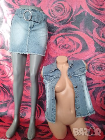 Комплект дънково елече и пола ХС/С, снимка 1