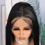 Елегантна черна права перука 70 см с Lace Front дантелен път 13×4×1, снимка 7