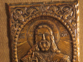 Старинна медна икона на Исус Христос  върху платно и солидна дървена рамка - притежавакте тази икона, снимка 2