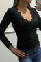 AVIN Блуза плетиво в черно с дантела и бродерия, снимка 2