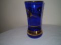 Ретро синя стъклена ваза с златни орнаменти, снимка 4