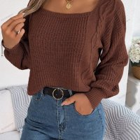Небрежен едноцветен дамски плетен пуловер с квадратно деколте, 3цвята - 023 , снимка 7 - Блузи с дълъг ръкав и пуловери - 42237722