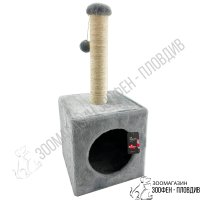 PetInterest Cube Cat Tree Grey 31/31/67см - Драскало за Коте с Къщичка, снимка 1 - За котки - 34765711