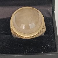 Старинен сребърен пръстен с позлата и естествен камък 3И, снимка 1 - Пръстени - 44480392