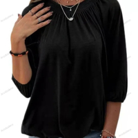 Едноцветна свободна дамска тениска с кръгло деколте и 3/4 ръкави, 8цвята , снимка 16 - Тениски - 44527835