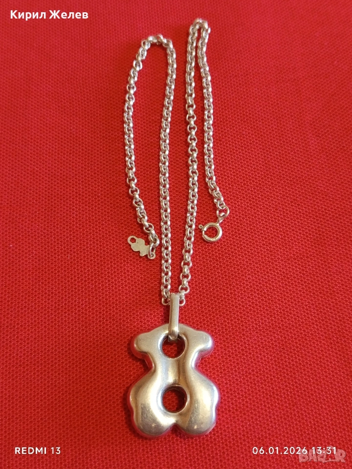 Дизайнерско сребърно колие с висулка Tous Cruise Bear великолепно стилно бижу 52816, снимка 1