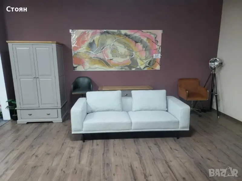Дизайнерски сив диван от плат тройка, снимка 1