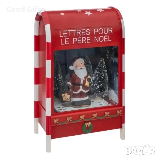 Коледна пощенска кутия със светлини, музика и падащ сняг – декоративна украса с Дядо Коледа, снимка 1