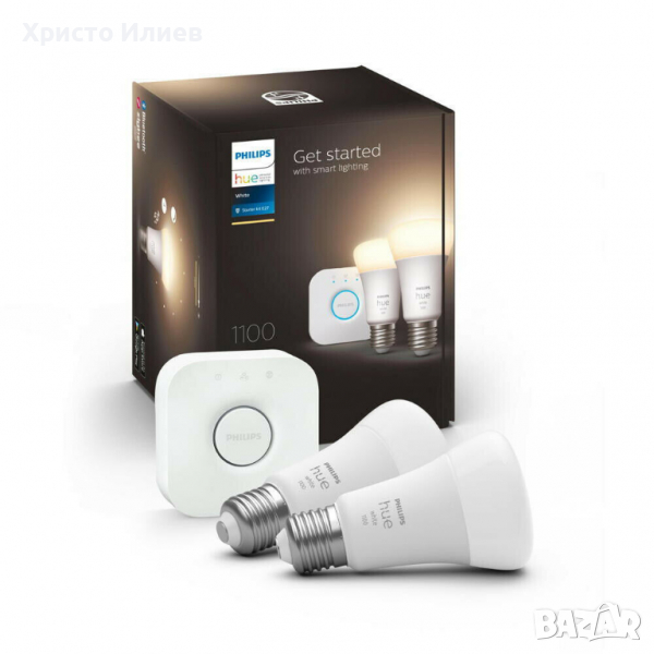 Philips Hue Управление + 2бр LED Крушки Топла Бяла Светлина 9.5W E27 75W , снимка 1