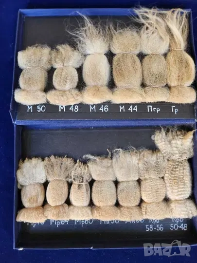 овча вълна - от различни видове овце - помагало за бонитори при окачествяване на 13 вида вълна,рядко, снимка 1