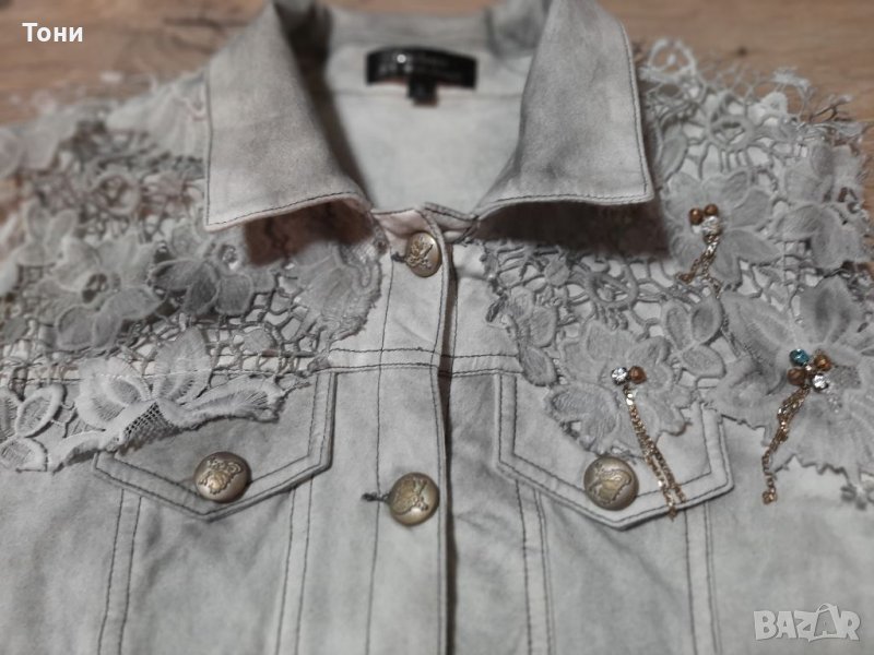 Дамски дънков елек с дантела , снимка 1