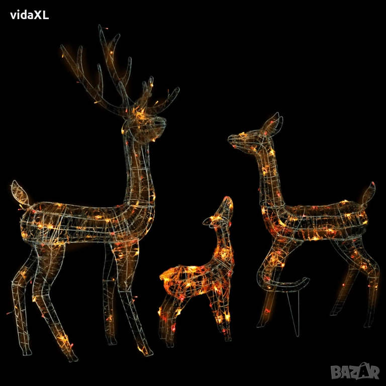vidaXL Акрилна коледна украса семейство елени, 300 LED, цветна(SKU:329796), снимка 1