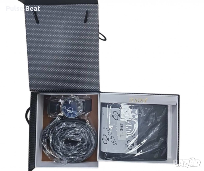 Стилен мъжки подаръчен комплект часовник, колан и портфейл, снимка 1