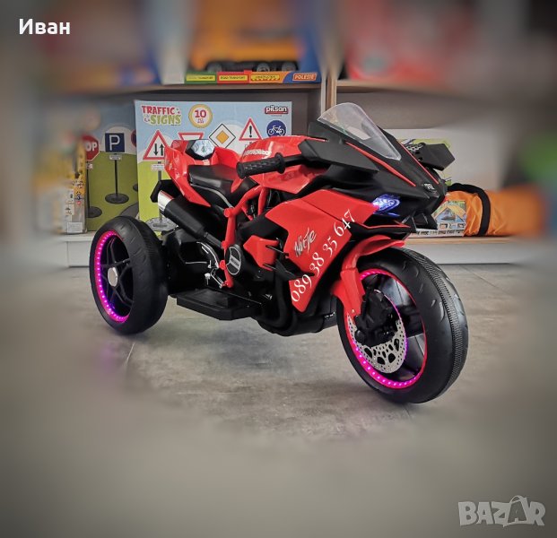 ТОП ЦЕНА!НОВО!Акумулаторен мотор с 3 гуми Ninja RED с 12V батерия,LED светлини,USB, снимка 1