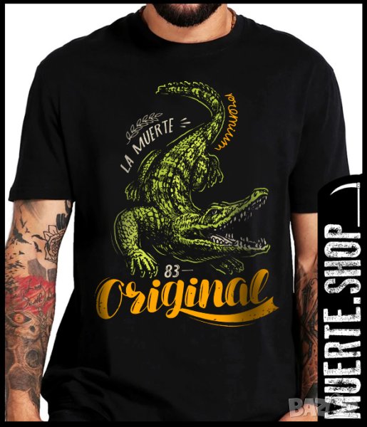 Черна тениска с щампа LA MUERTE ALIGATOR, снимка 1