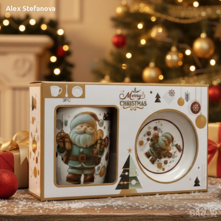 Коледна керамична чаша с капак и лъжица – уют за всяка сутри, снимка 1