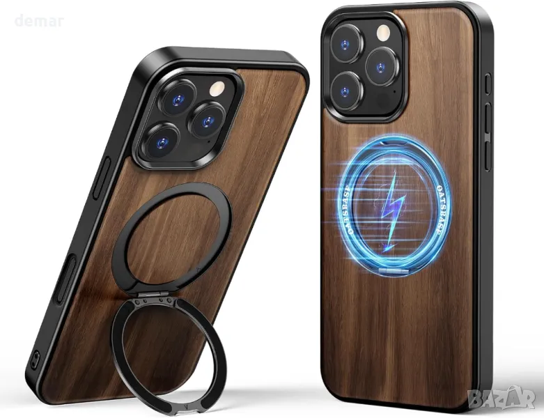 Калъф PANPHEN за IPhone 16 Pro Max 6.9" Магнитен дървен калъф, черен, снимка 1