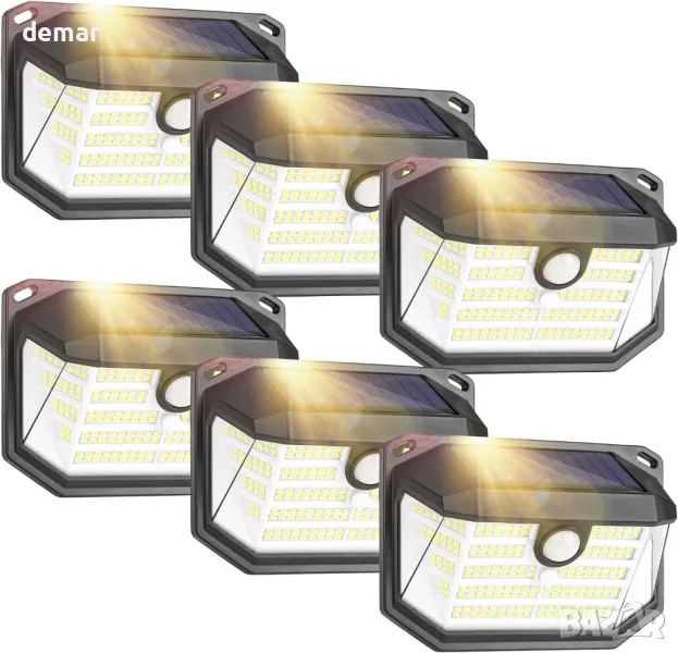 Соларни външни лампи със сензор за движение Lenlun, 230 LED, 3 режима, IP65, 6 броя, снимка 1