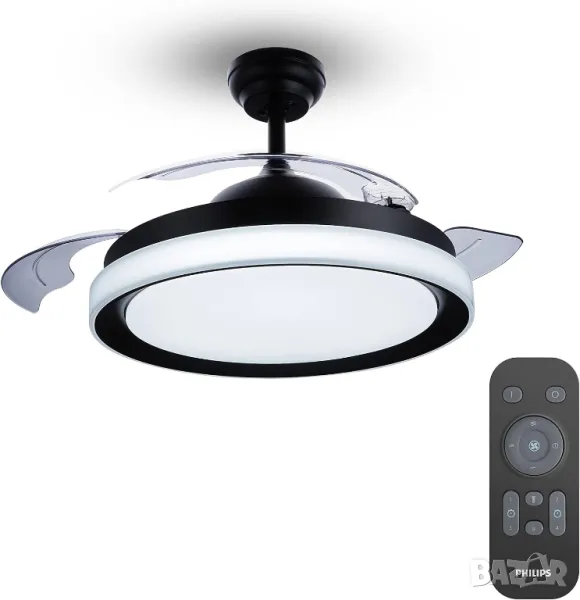 Philips - LED Таванен вентилатор LED/45+35W/230V 5500/4000/3000K черен + дистанционно, снимка 1
