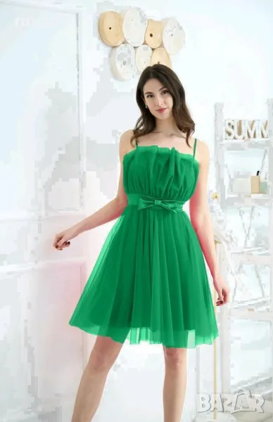 Дамска официална зелена тюлена рокля , снимка 1